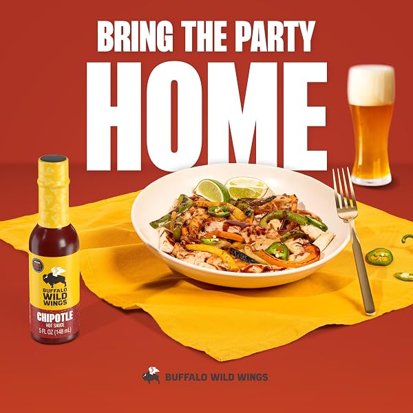 BUFFALO WILD WINGS CHIPOTLE HOT SAUCE, 5 FL OZ, MEDIUM HOT DIPPING SAUCE, MARINADE AND SEASONING FOR CHICKEN WINGS AND PORK RIBS, MADE WITH CHIPOTLE PEPPERS