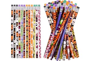 emzrivo Halloween Pencils with Eraser Assortment Halloween Themed Pencil Ghost Pumpkin Skeleton Bat Spider Wooden Pencils for Halloween Party Favor Supplies, 12 Style (72)