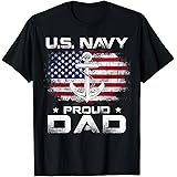 U.S Navy Proud Dad With American Flag Gift Veteran Day T-Shirt
