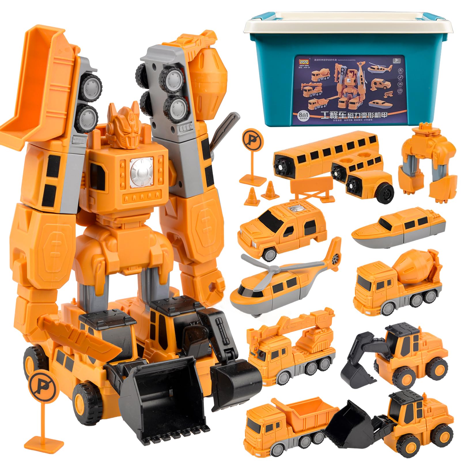 Vibbang 35Pcs Constructo Modular Transforming Set, Magnetic Transformers Engineering Car & Robot Toy, Building Blocks Activity Set for Boys & Girls
