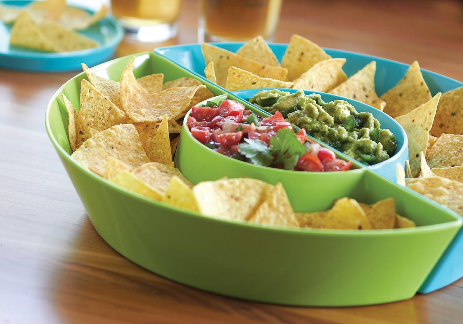 Snack and Dip Bowl Outset B460CG Double Dipper Citrus Green