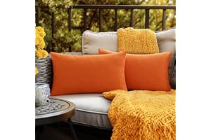 EMEMA Fall Outdoor Throw Pillow Covers Decorative Farmhouse Rectangle Pillowcases Waterproof Cushion Covers Cases for Patio Couch Garden Sofa Home Living Room Set of 2 12x20 Inch Orange