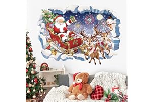 wondever 3D Christmas Wall Stickers Santa Claus and Reindeer Snowman Christmas Window Wall Art Decals for Party Window Xmas Home Party