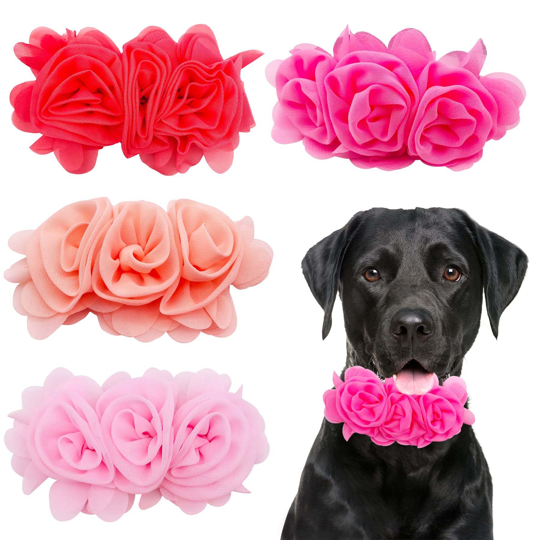 JpGdn 4pcs/Pack Dog Collar Large Flowers 14cm Rose Croal Peach Pink Pet Collar Charms Attachment for Medium Large Breed Girl Female Cat Puppy Alpaca Rabbit Neck Bows Slides Grooming Accessories