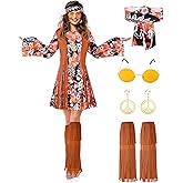 SATINIOR 60s 70s Outfits for Women Hippie Costume Clothes Set Halloween Fringe Disco Outfit for Women Girls Adult