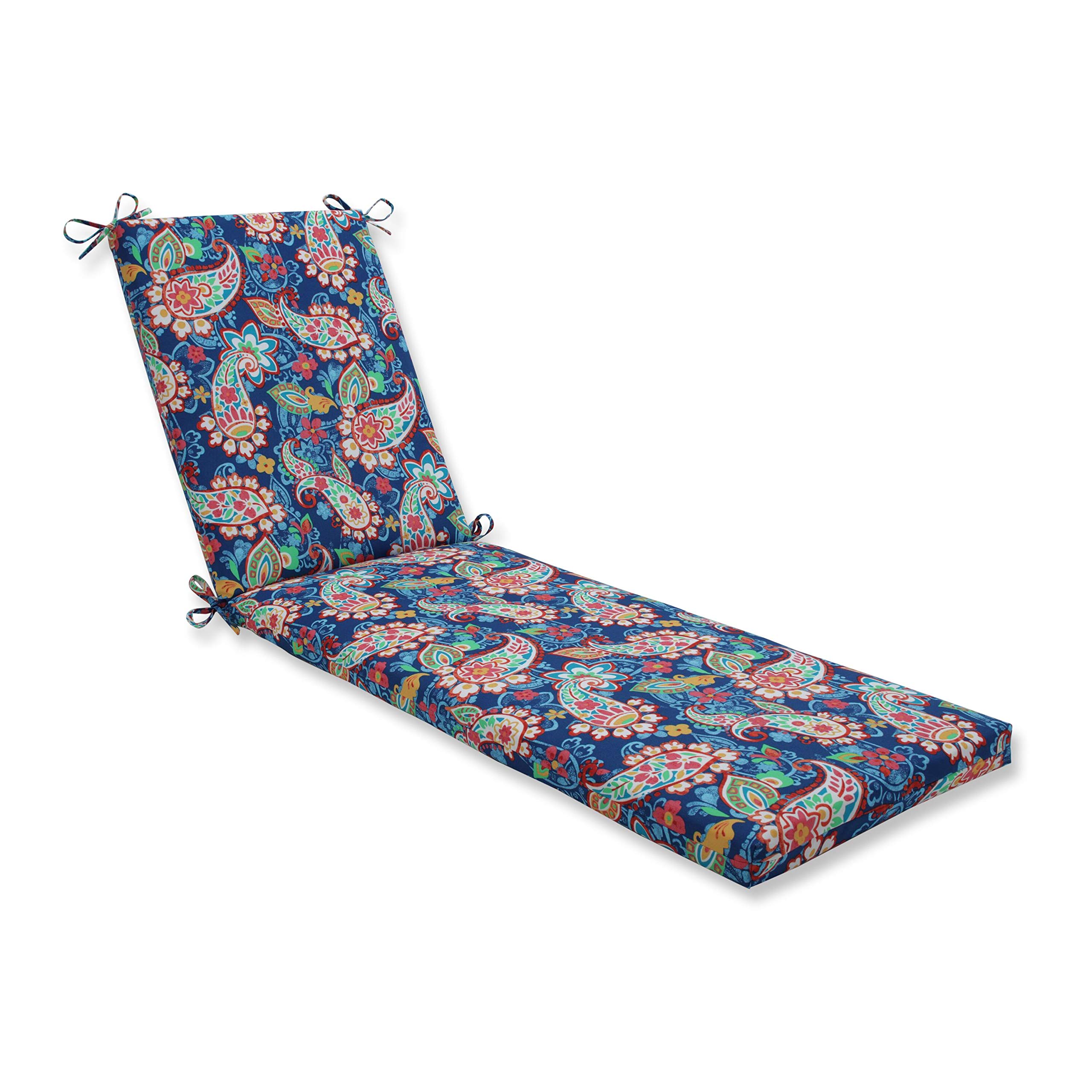 Pillow Perfect Paisley Indoor/Outdoor Solid Back Chaise Lounge Cushion with Ties, Plush Fiber Fill, Weather, and Fade Resistant, 80″ x 23″, Blue/Green Party,