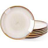 LERATIO Ceramic Dinner Plates Set of 6, 10.5 Inch Handmade Reactive Glaze Porcelain Plates, Coupe Shape Dinnerware Dishes Set for Kitchen,Oven& Microwave & Dishwasher Safe, Scratch Resistant-Kakhi