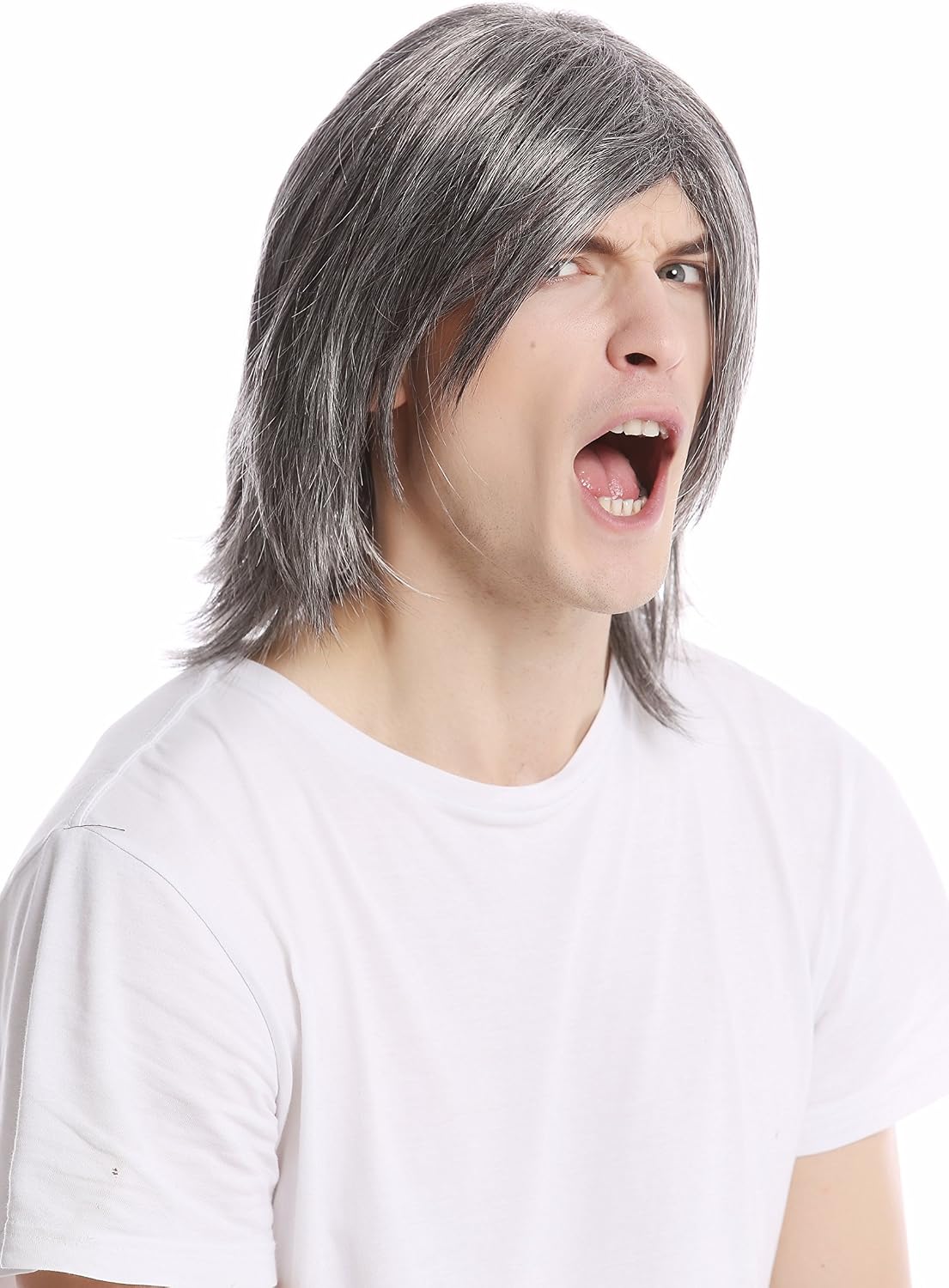 WIG ME UP - GFW892-44 Men Gents Wig long straight middle parting aged rock star youthful modern look dark gray grey - Image 5