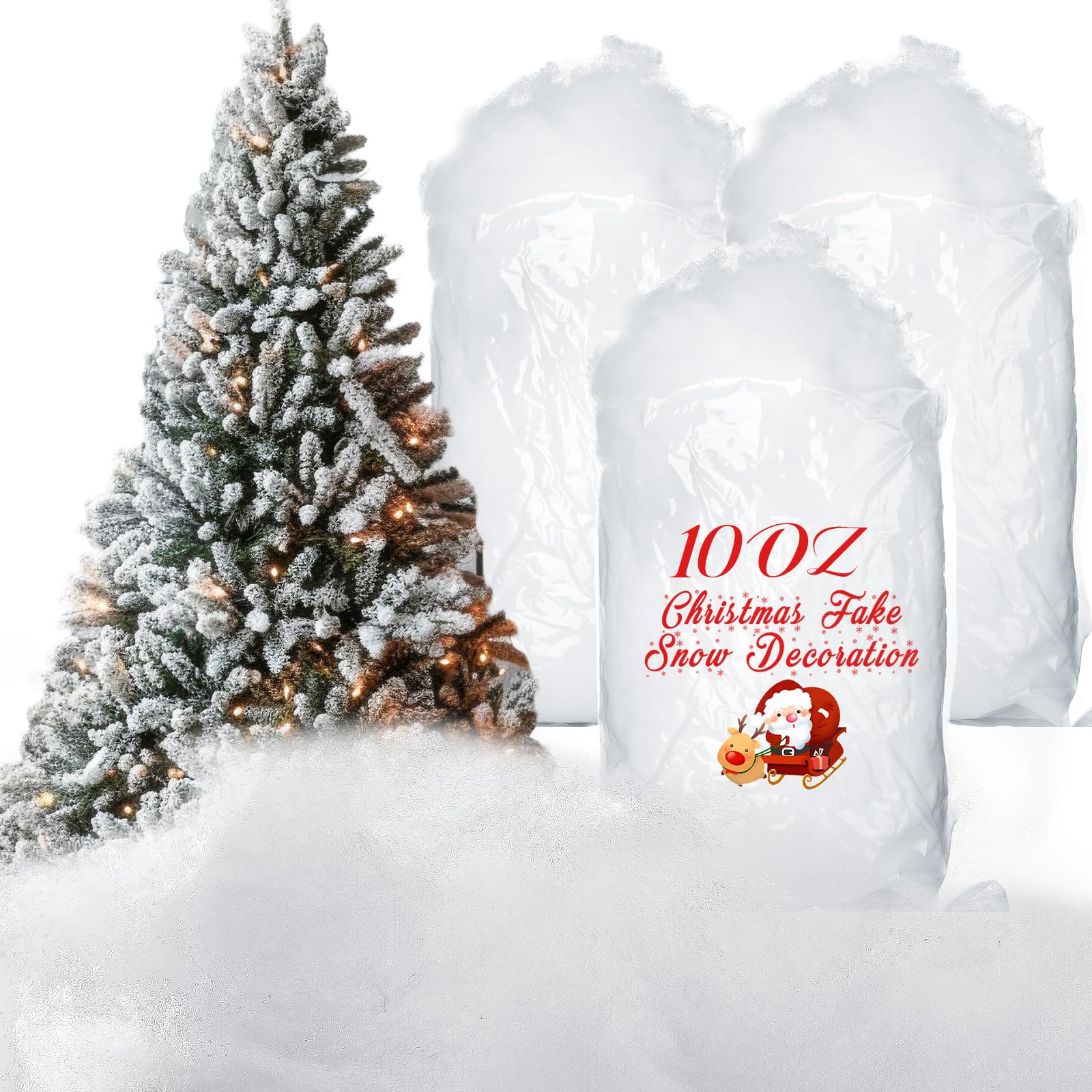 Tatuo 21 oz Fake Snow 7 Oz/ 200 g Per Bag Artificial Fake Cotton Christmas White Cloud Faux Fluffy Snow Indoor Soft for Winter Christmas Tree Mantle Village Nativity Scene