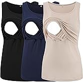 Ecavus Women's 3-Pack Ribbed Nursing Tank Tops Sleeveless Maternity Breastfeeding Shirts Double Layer Pregnancy Clothes