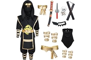 BOSVIN Ninjia Costume for Boys & Girls - Kids Ninja Costume Suit with Deluxe Ninja Accessories for Halloween Cospaly Dress Up