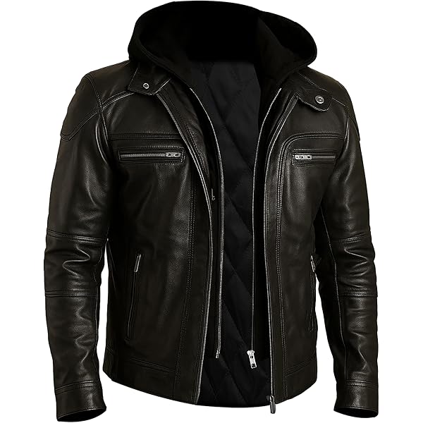 Men's Classic hooded leather bomber jacket Real Lambskin Leather