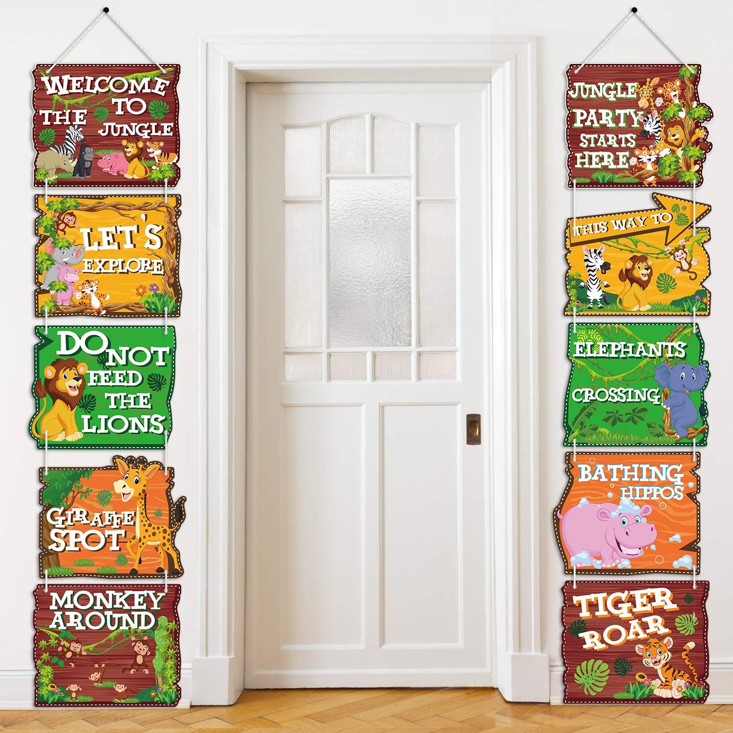 Blulu 10 Pieces Jungle Animals Party Signs Wild Animals Welcome Door Sign Zoo Animals Cutout for Theme Party Birthday Party Baby Shower Supplies