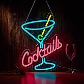 Cocktails Bar Neon Sign for Wall Décor Bar Beer Cocktil Neon Signs with Dimmer for Man Cave Wall Sign Decor(16X12inches)