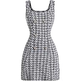 Floerns Women's Plaid Tweed Dress Sleeveless Square Neck Elegant Work Mini Dress