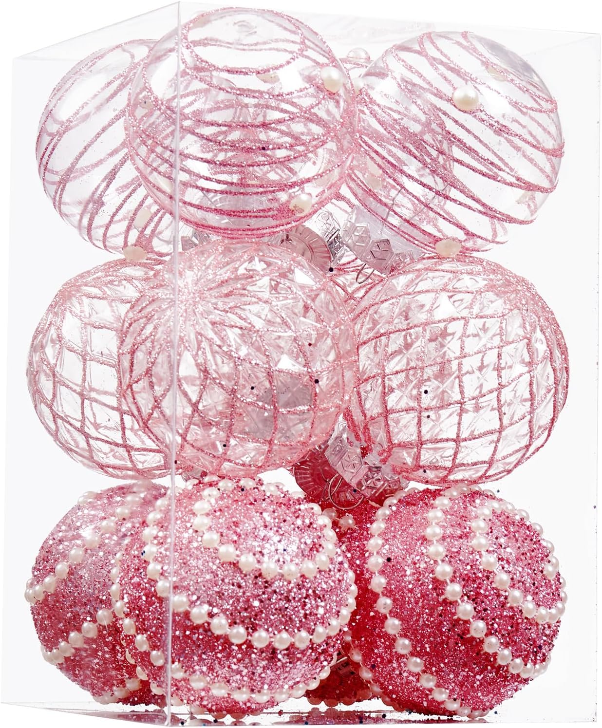 Ornaments - 12CT Christmas Ball Ornaments Pink Shatterproof Clear Large Plastic Christmas Tree Decoration, Delicate Hanging Ornaments for Xmas Party, Wedding, Holiday and Home Décor(70mm/2.76