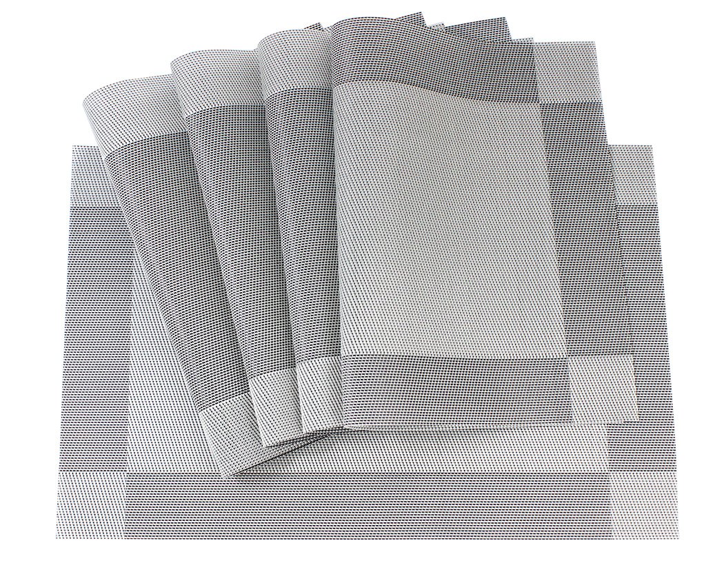 Ranvi Placemats for Dining Table Heat Resistant Stain Resistant Washable PVC Placemats Set of 5 Kitchen Table Place Mats Woven Vinyl Placemats (Sliver, Set of 5)