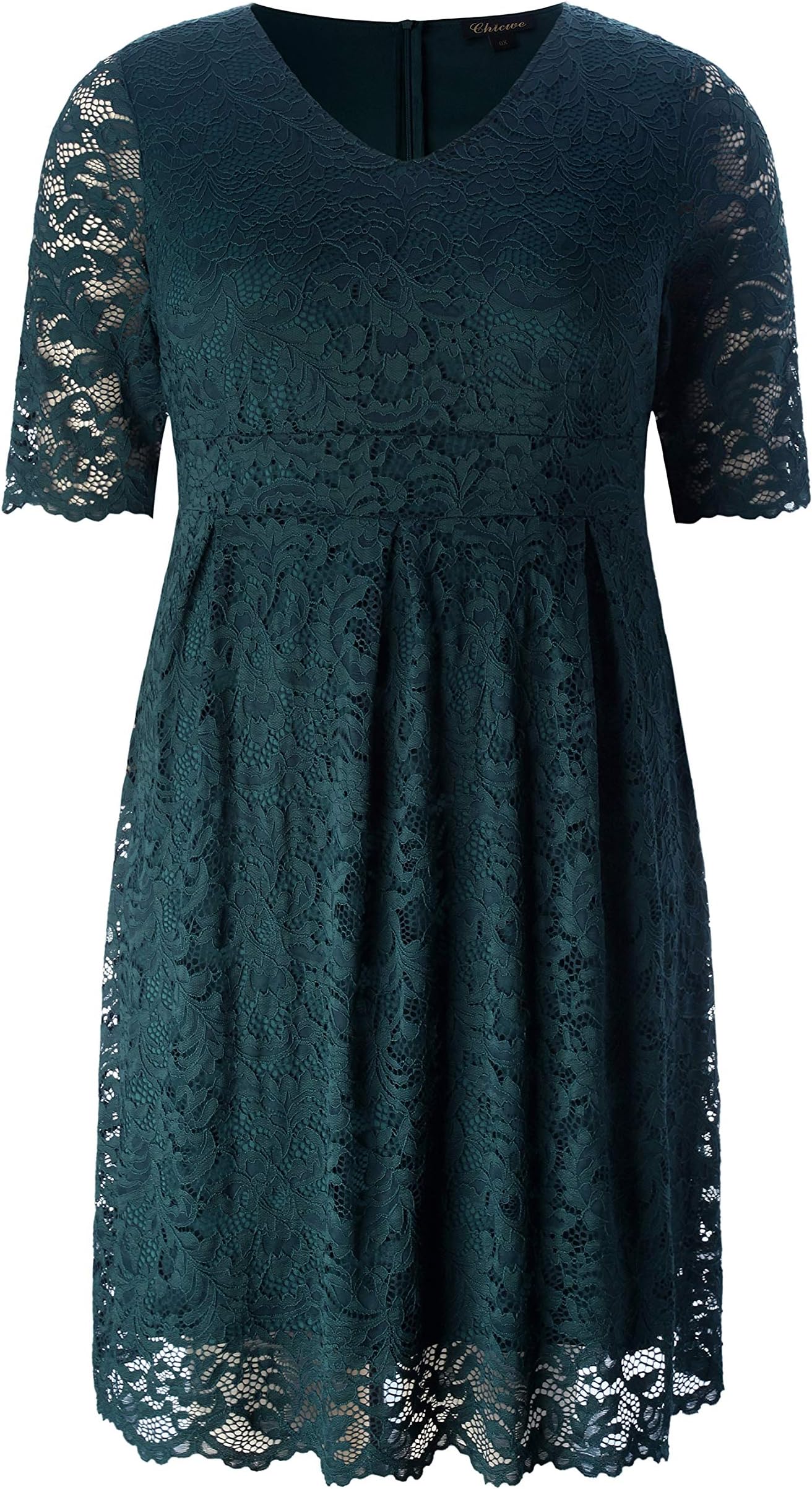 Women's Plus Size Elegant Scalloped Lace Dress - Knee Length Cocktail Evening Event Dress