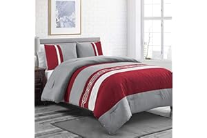 WPM WORLD PRODUCTS MART Burgundy/Grey Down Alternative Comforter Set Queen Size Bedding Includes Comforter and Pillow Shams for Bedroom Dorm Room- LOLA (Burgundy/Grey, Queen)
