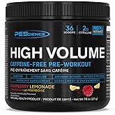PEScience High Volume Pre Workout Powder, Caffeine Free for Pump and Endurance with L-Citrulline, Raspberry Lemonade, 36 Scoo
