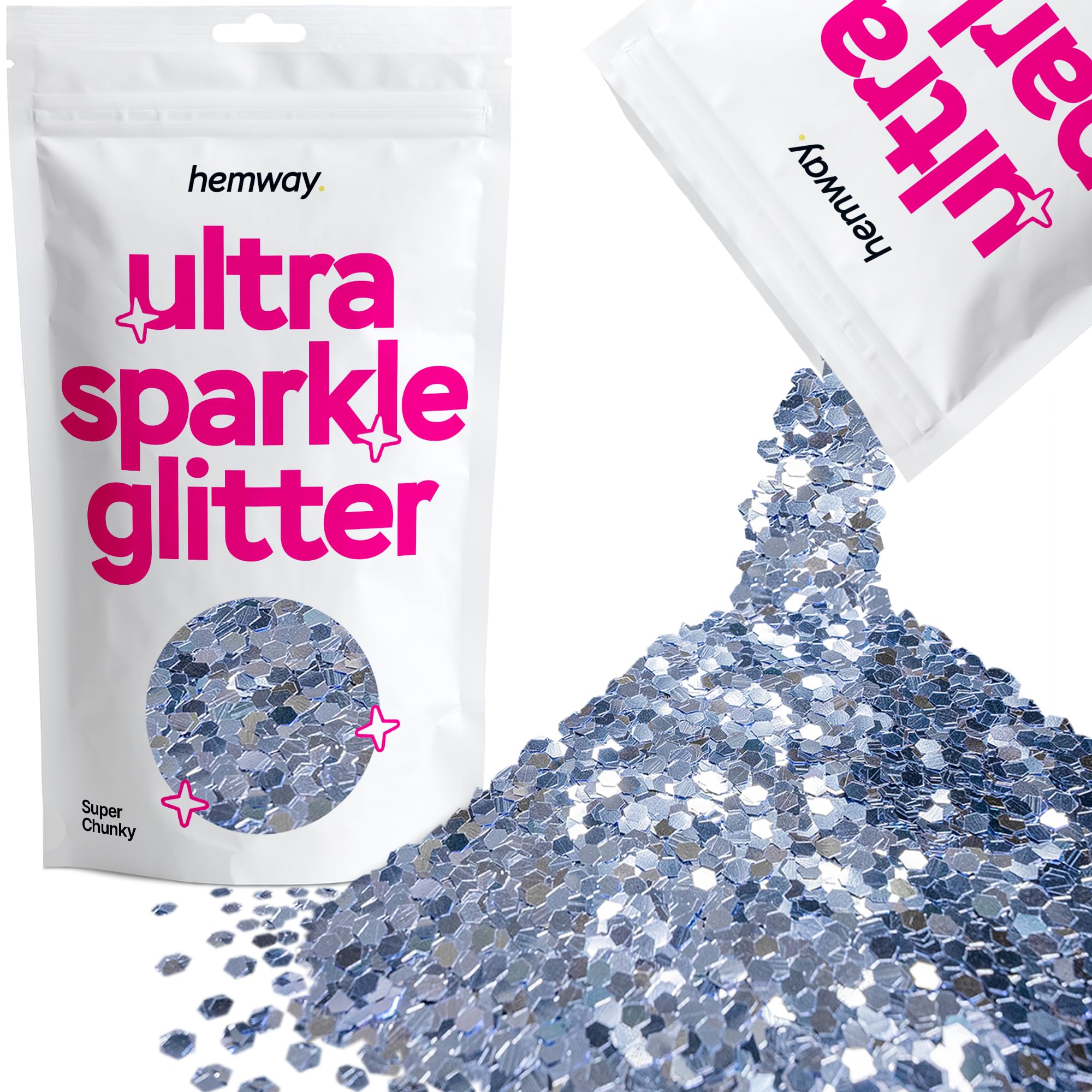 Hemway Ultra Sparkle Glitter Azure Blue 100g Super Chunky | Glitter for Arts & Craft, Makeup, Nail Art, Crafting, Card Making, Sparkle Decoration