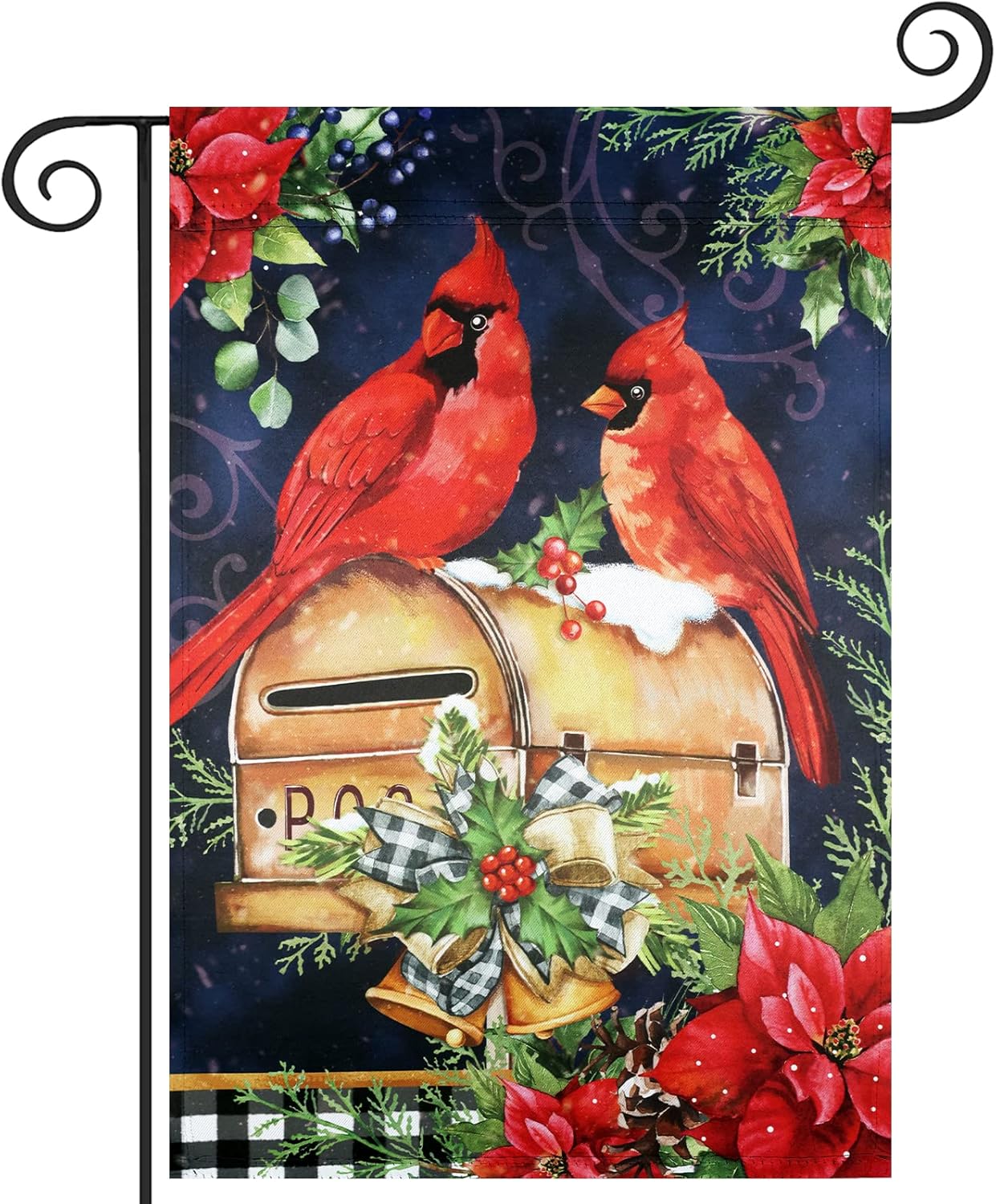 Flags - ESTTOP Cardinal Christmas Garden Flag, Poinsettia & Mail Box Polyester Vertical Double Sided 12.5x18 Inch Yard Flag, Outdoor Christmas Decorations Farmhouse Decor