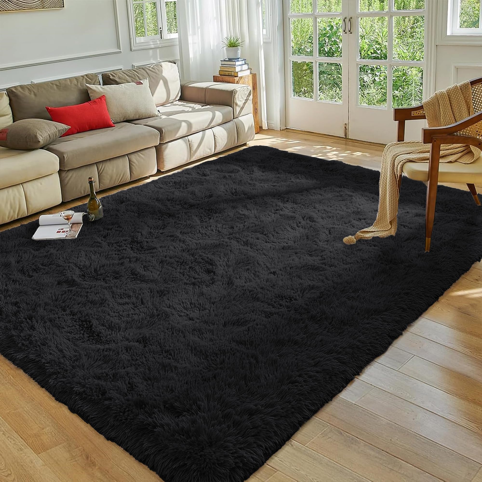MOONLIGHT20015 Rugs Living Room 120 x 170 – Fluffy Black Area Rugs for Bedroom – Super Soft Large Shaggy Pile Non Slip Non-Shedding Rug – Modern Plush Carpet for Lounge