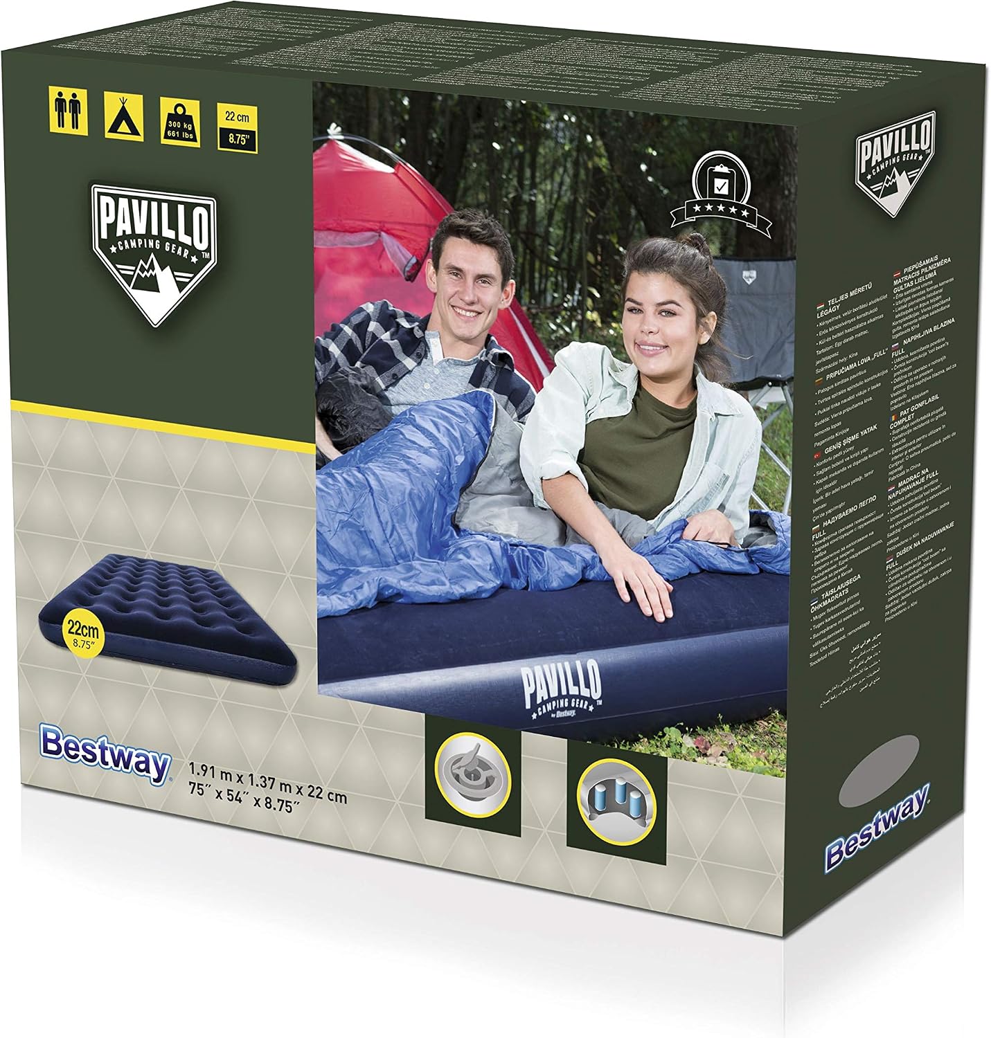Bestway Pavillo™ 67002 Double Inflatable Camping Mattress 191 x 137 x 22 cm, Blue - Image 4