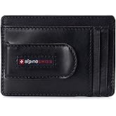 Alpine Swiss RFID Dermot Money Clip Front Pocket Wallet For Men Leather Hampton Collection Glossy Nappa Black