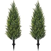 3FT Artificial Cedar Topiary Trees with Ground Spike, Set of 2 Faux Cypress Plants UV Resistant Artificial Pine Shrubs Fake Bushes for Outdoor Indoor Front Porch Garden
