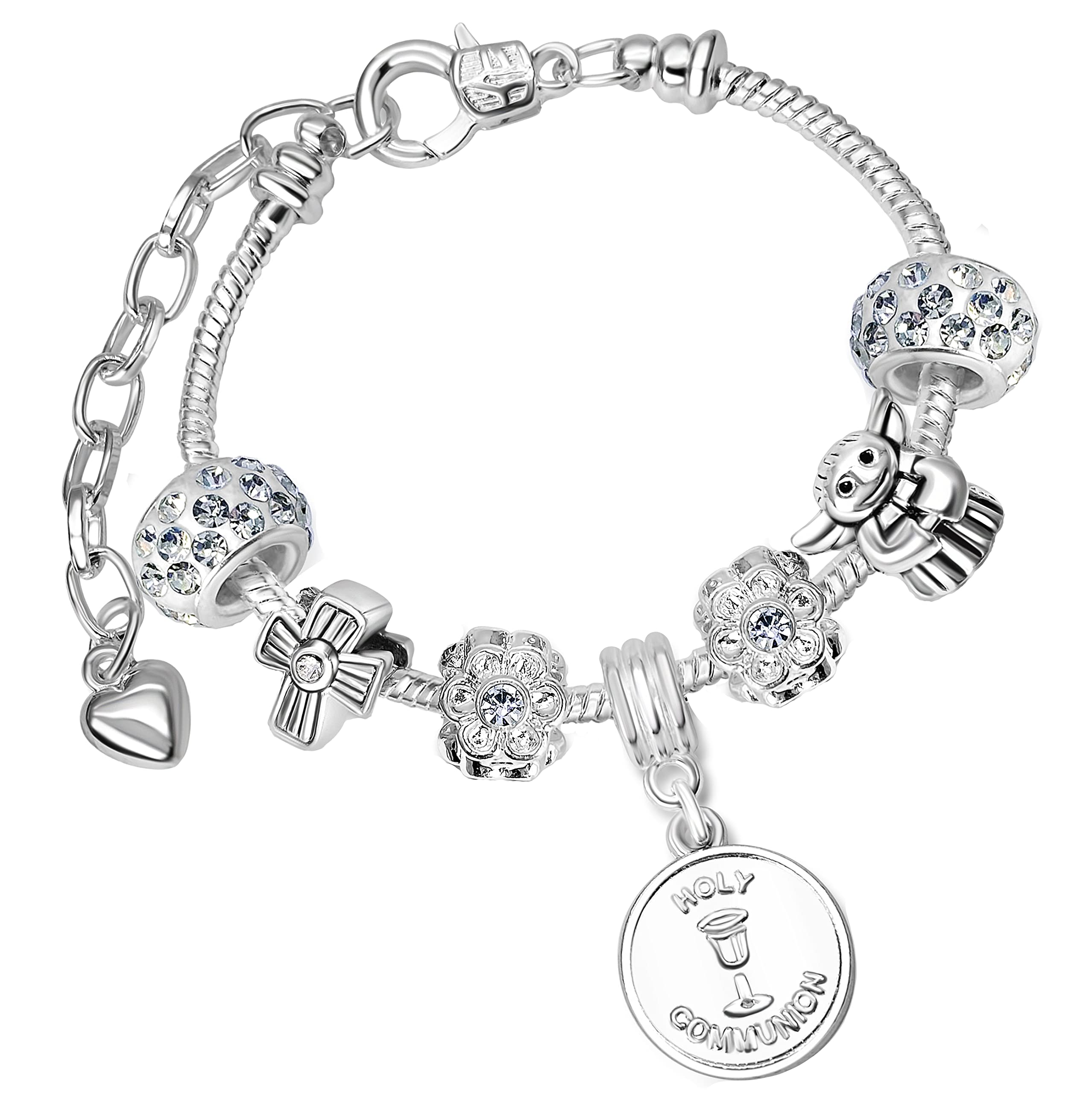 Girls Clear Sparkly First Holy Communion Charm Bracelet with Gift Box