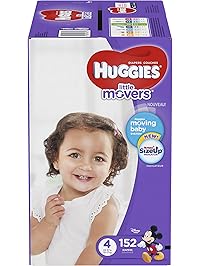 HUGGIES LITTLE MOVERS Diapers, Size 4 (22-37 lb.), 152 Ct, ECONOMY PLUS (Packaging May Vary), Baby Diapers for Active Babies