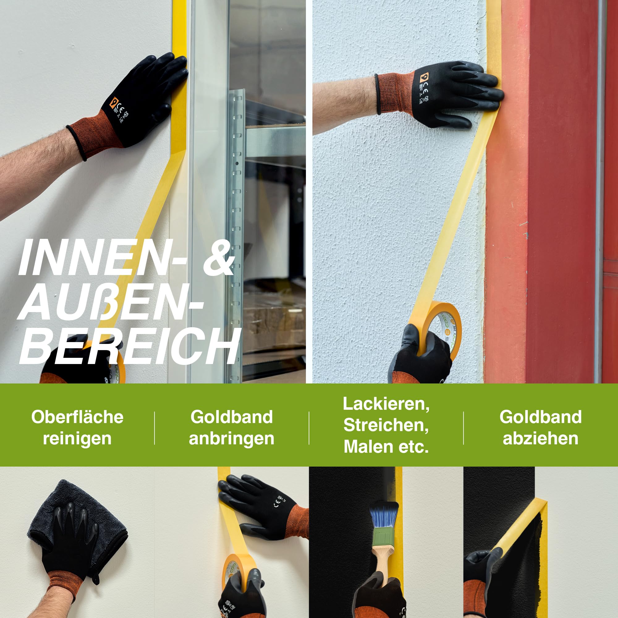 Colorus 3 x Profi Maler-Goldband Soft Tape | Maler Abklebeband 50 mm x 50 m UV beständig | Klebeband für gestochen scharfe Farbkante | Lackierband Lackier-Klebeband Lack-Abdeckband 9