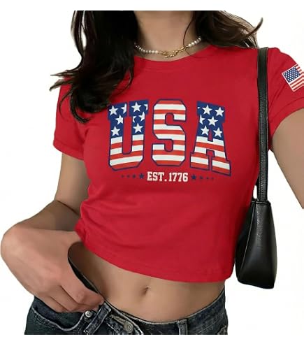 Women American Flag Graphic Crop Tops Independence Day Y2k Baby