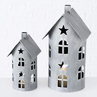 Metall Laterne im 2er Set - Höhe der Laternen: 40/28 cm - Deko Windlicht Haus Kerzenhalter für Innen und Außen