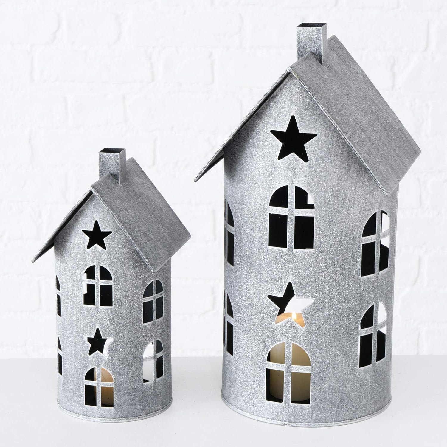 Metall Laterne im 2er Set - Höhe der Laternen: 40/28 cm - Deko Windlicht Haus Kerzenhalter für Innen und Außen