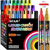 SFAIH Liquid Chalk Markers for Blackboard Glass, 24 Vibrant Colors, 6mm Tip | Dry &amp; Wet Erase No Residue, Opaque Chalkboard Markers for Car Window, School Sign, Menus, Bistro Home, 2-in-1 Tips Non-Toxic