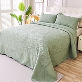 100% Cotton Quilt Oversized King Size-Sage Green Bedspread 120"x120"-Coin Pattern Bedding Set 3 Pieces-Pre-Washed Lightweight Microfiber Coverlet-Suitable for Bed,Couch,Quilt Blanket All Seasons