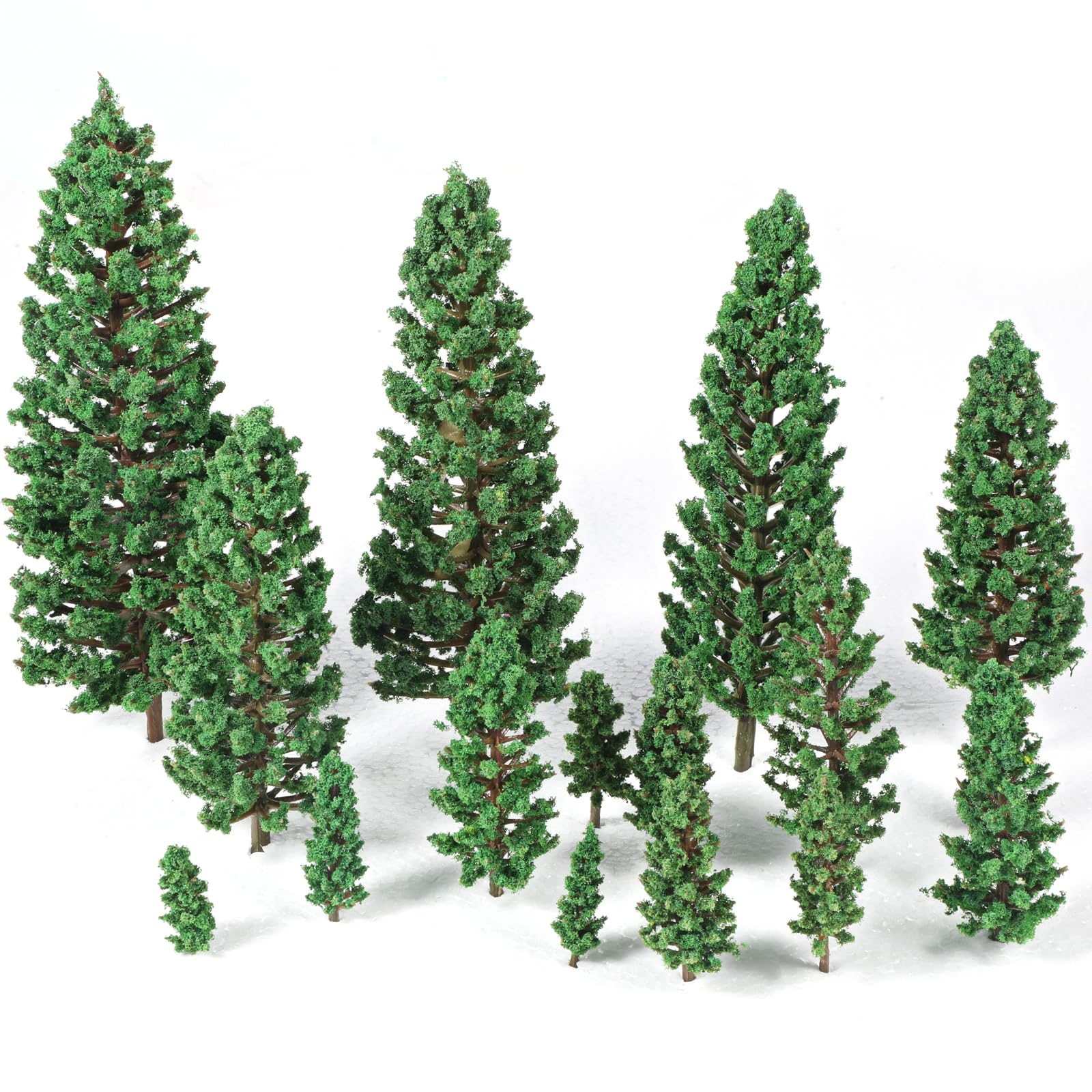 Gtziqa 16 Pcs Model Pine Trees, 1.4-6.3 Inch Mixed Miniature Trees Diorama Supplies Fake Tree Landscape Tree for DIY Crafts, Building Model Scenery Landscape (Natural Green)