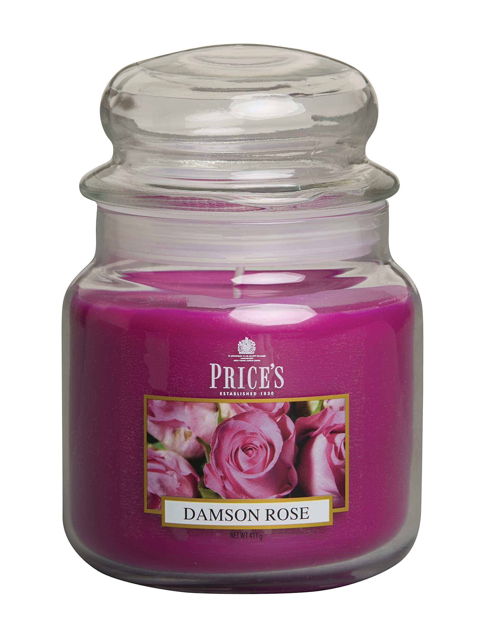 Price's - Damson Rose Medium Jar Candle - Sweet, Delicious, Quality Fragrance - Long Lasting Scent - Up to 90 Hour Burn Time
