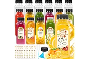 PeacePeo Plastic Juice Bottles with Caps, 57 Pcs 8 OZ Juice Bottles with Caps Empty Square Plastic Bottles with Black Tamper Caps Travel Juice Bottles for Juicing,Smoothie and Drinking