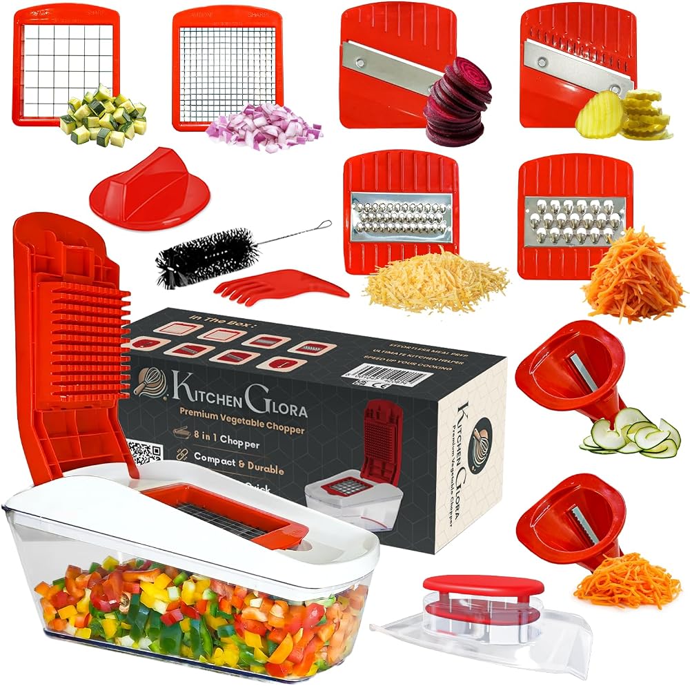 AEX 8-Blade Manual Vegetable Chopper with Container and Tools