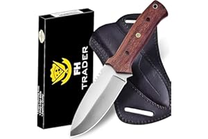 FH TRADERS Fixed Blade Hunting Forged Tracker Knife - 9.6 Inches Stainless Steel Razor Sharp Blade Full Tang Bushcraft Knife with Premium Leather Sheath. Used For Hunting Outdoor Camping, Hiking, Skining Knife.