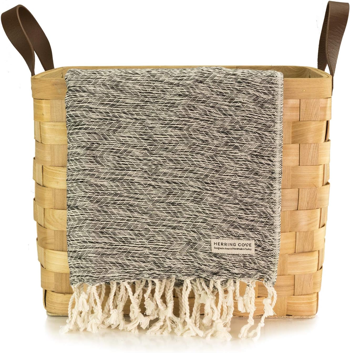 Wellfleet Turkish Cotton Throw Blanket by Herring Cove Textile Company | Eco-Friendly and Handmade from 100% Aegean Cotton | Oversized 40" x 80" | Super Soft, Lightweight, Absorbent (Onyx Black)