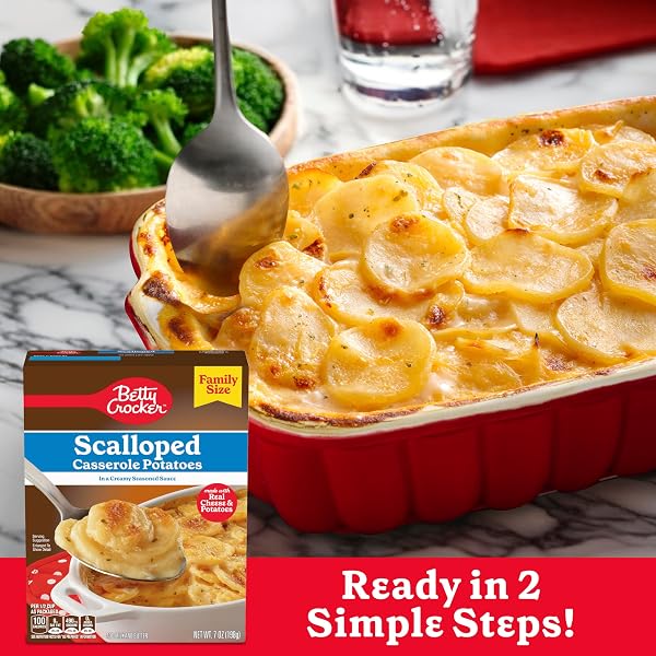 BETTY CROCKER SCALLOPED CASSEROLE POTATOES, MADE WITH REAL CHEESE, FAMILY SIZE, 7 OZ BOX