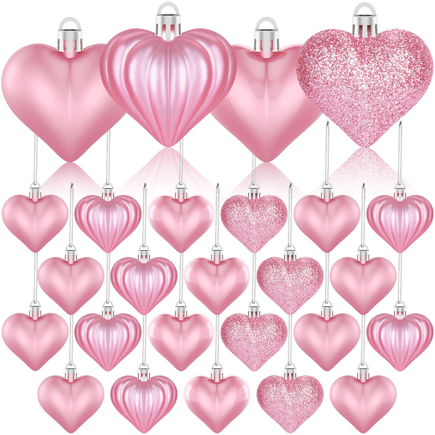 View 1 of 36Pcs Valentines Day Decor Heart Ornaments Pink Heart Shaped Baubles Ornaments for Valentine's Day Hanging Decorations or Wedding Anniversary Party Supplies Home Tree Decorations (4 Styles)