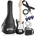 Ashthorpe 30-inch Beginner Electric Guitar Kit with Amplifier (Black), Basic Starter Package w/Gig Bag, Strings, Strap, Picks