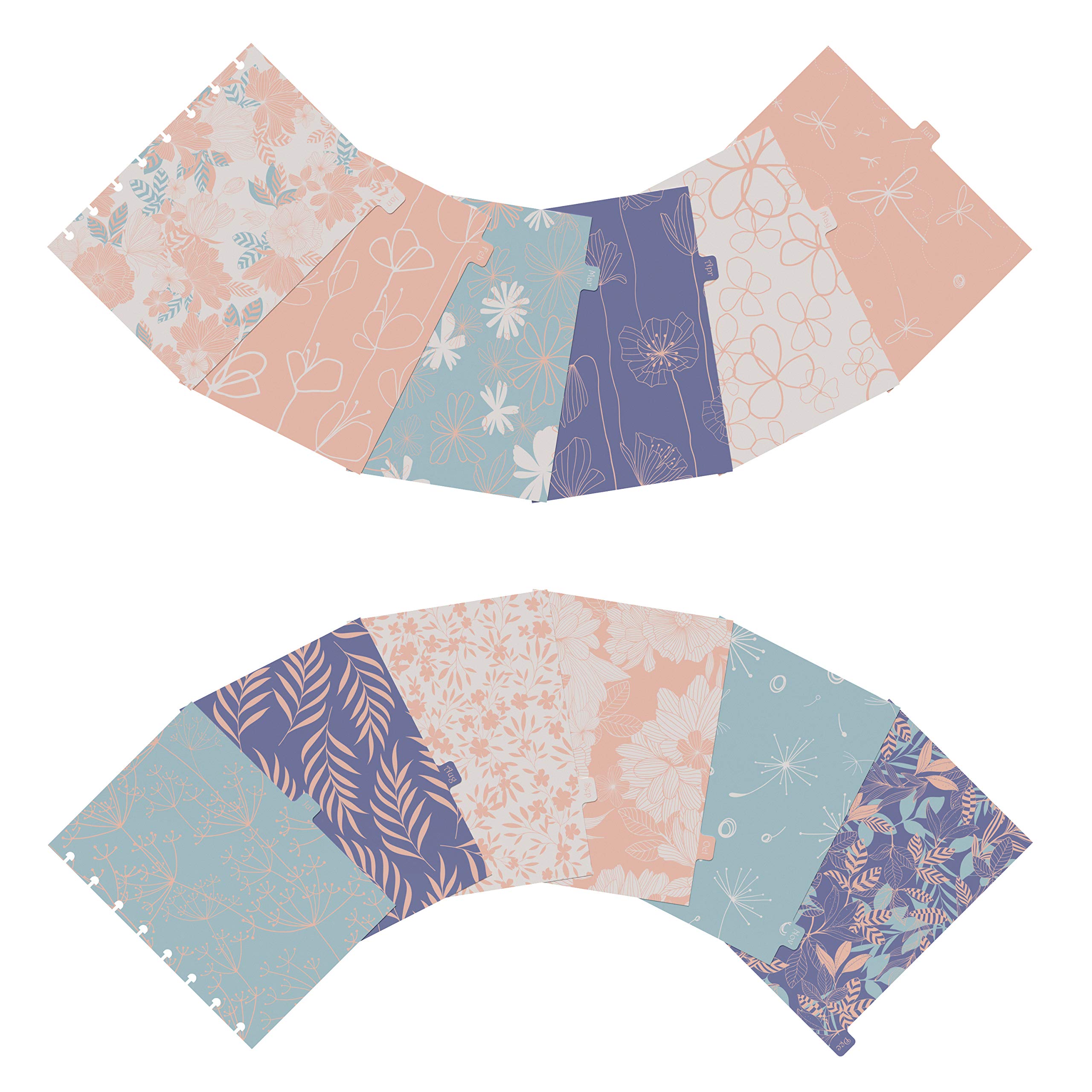 Discagenda 12 Months Dividers Plastic Durable with Elegant Bloom Patterns for 6 Ring Planner Personal Organizer (A5 / Junior Size (5.8x8.3in), Discbound)