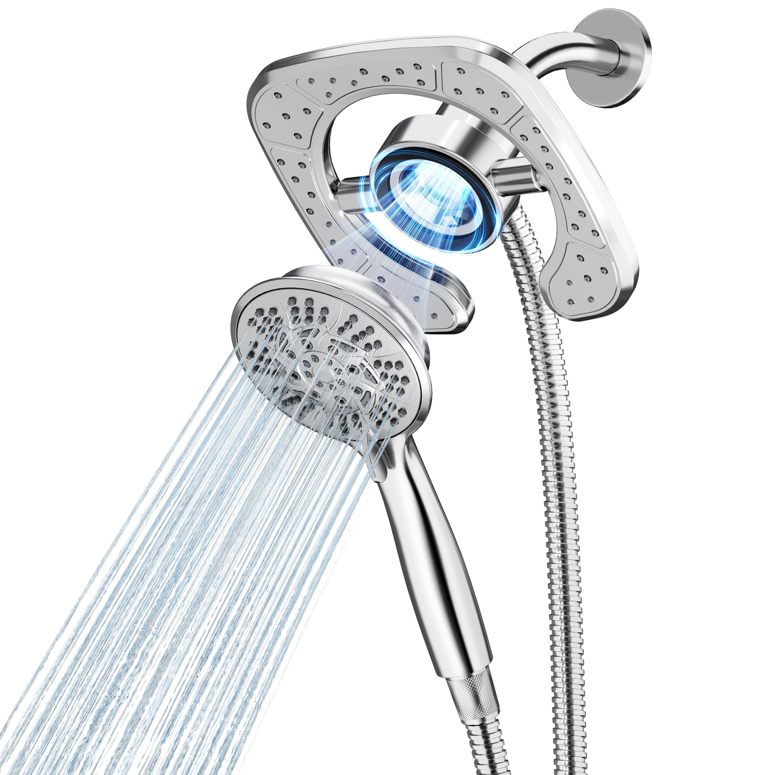 Photo 1 of PRIMSOPH Shower Head Handheld Spray Combo 10 Mode Spray Settings Magnetic 2-in-1 High Pressure Dual Showerhead Auto-Switch Square Combination, Chrome