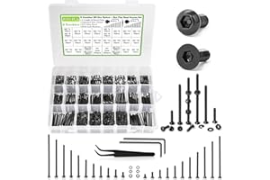 K Kwokker 2060 x M2 Screw Kit 4MM to 40MM, Button Head Screws & Flat Head Screws, Upgraded Zinc Plated M2 Screws Assortment Kit w/Nuts and Bolts, Washer and Lock Washers, Black Machine Screws